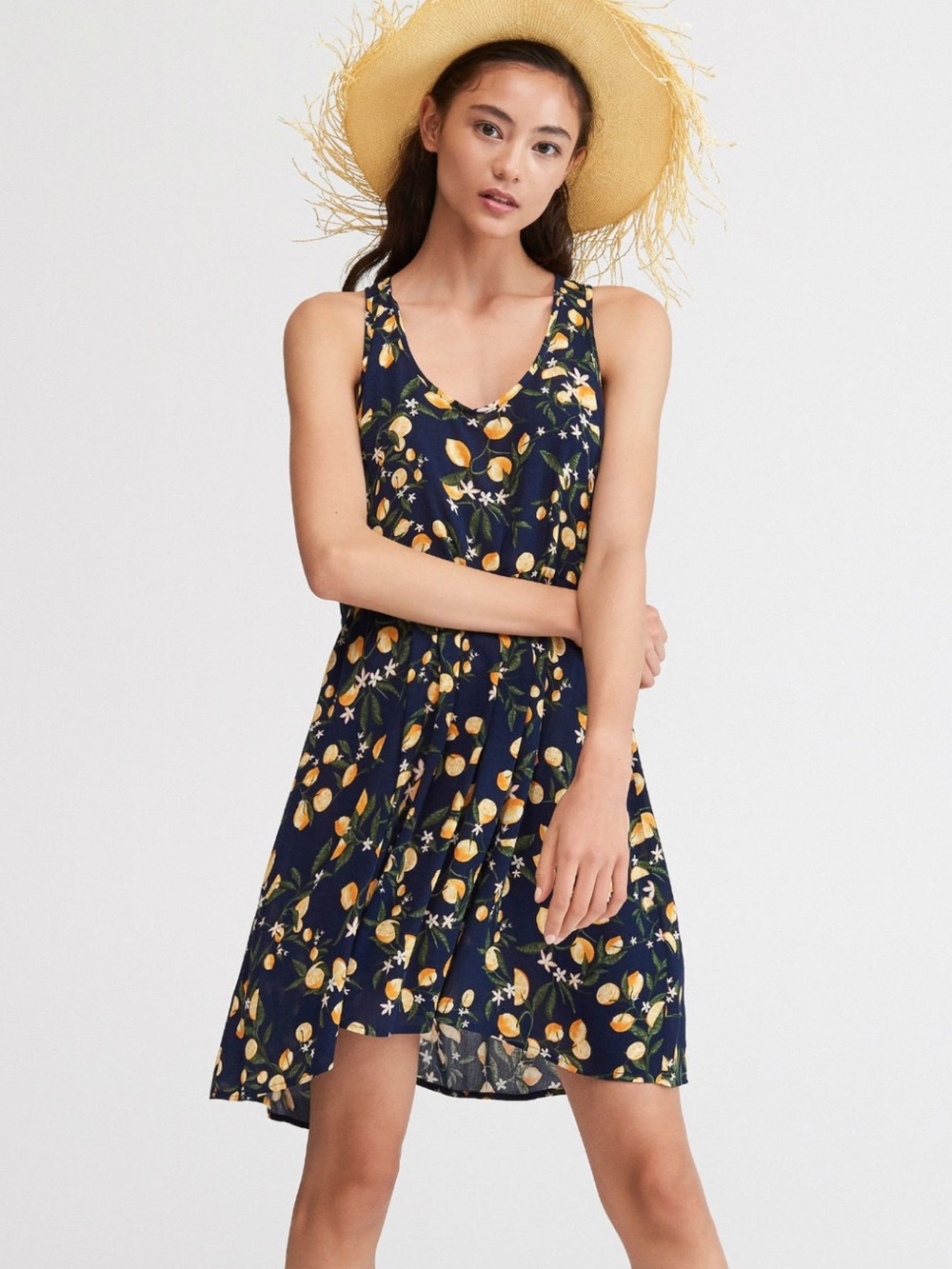 Shannon Passero Navy Floral Mini Dress with Yellow Lemon Print L
